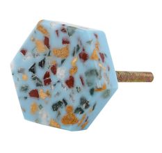 Turquoise Hexagon Terrazzo Marble Round Cabinet Knobs
